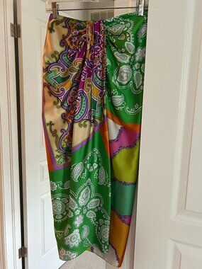 Zara Scarf Print SatinEffect Faux Wrap Maxi Skirt | Size S